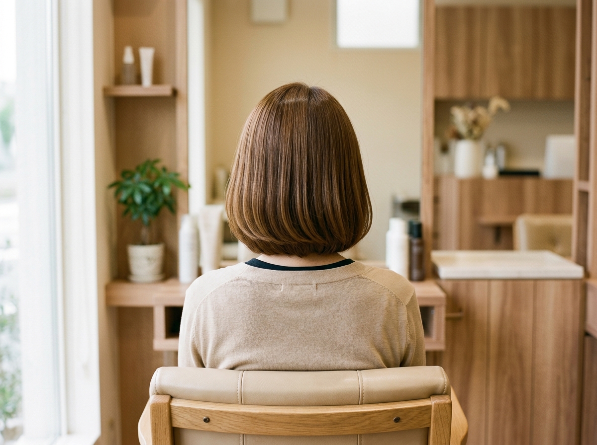 9月の秋支度として毛先とカラーを自然に整えたツヤのあるヘアスタイル