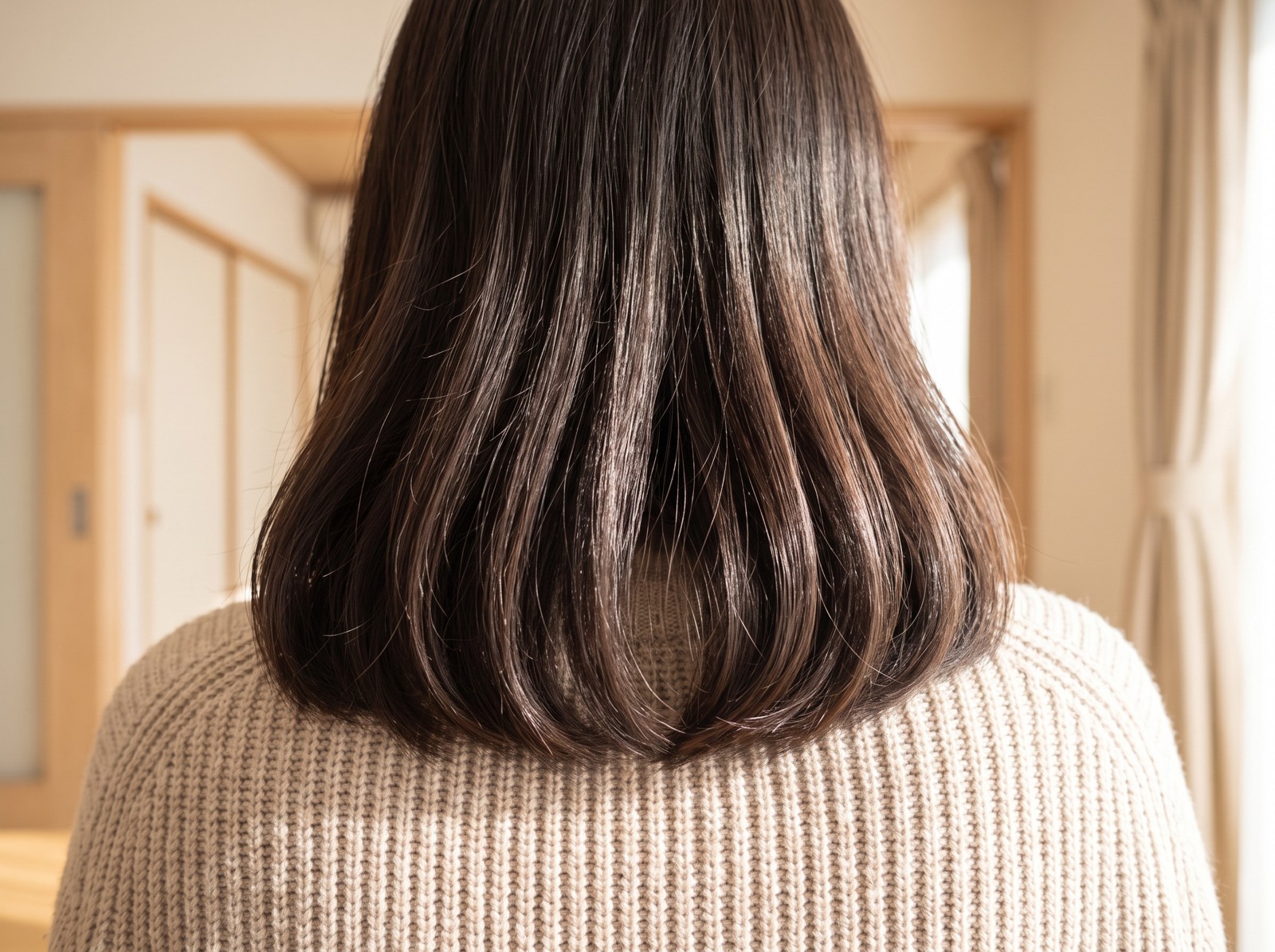 乾かしたあとのツヤのある毛先