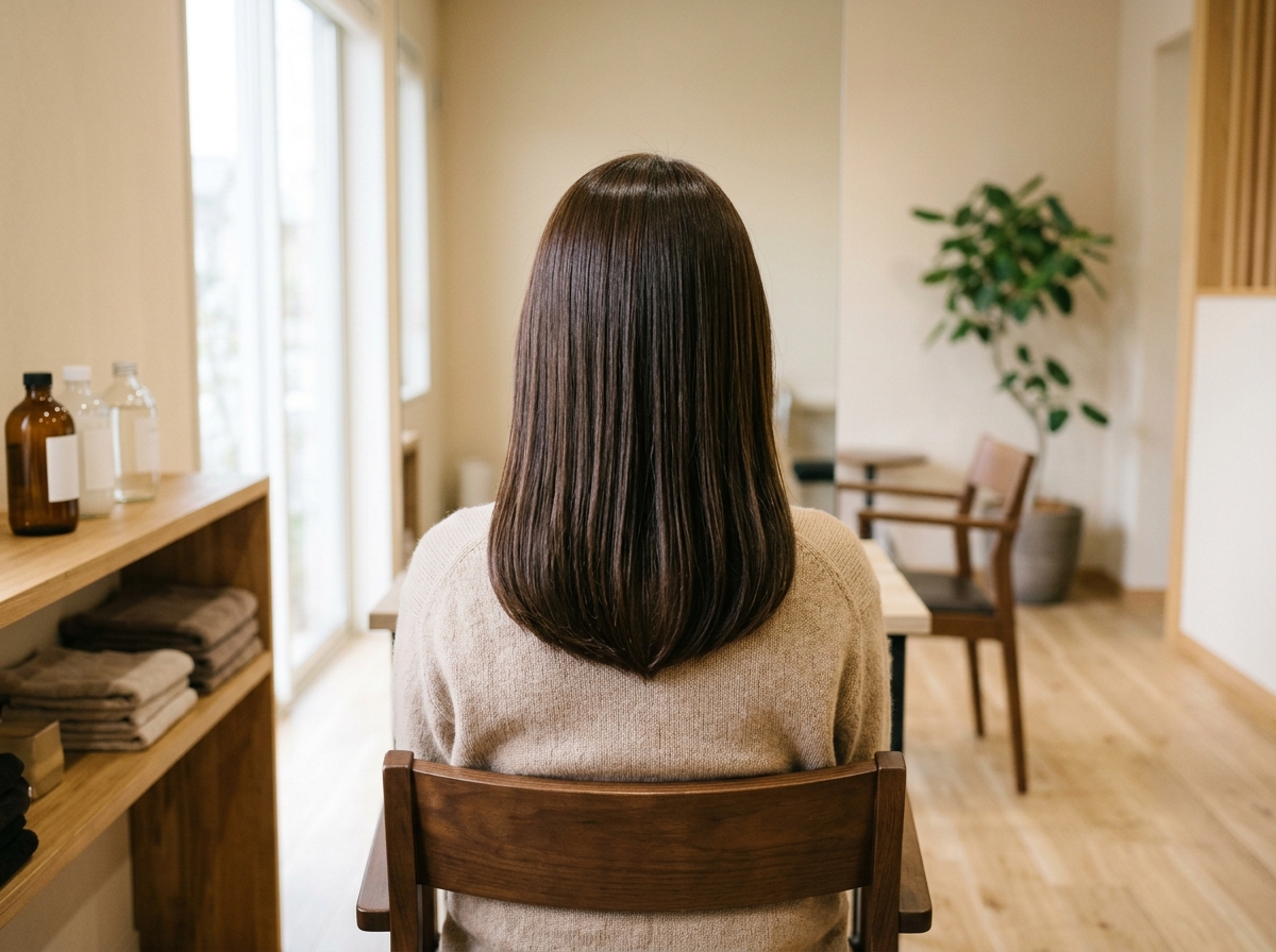 毛先の厚みを残して自然にまとまったヘアスタイル