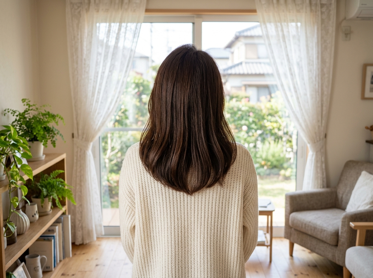 ヘアオイルを適量使用した自然なツヤとまとまりのある髪