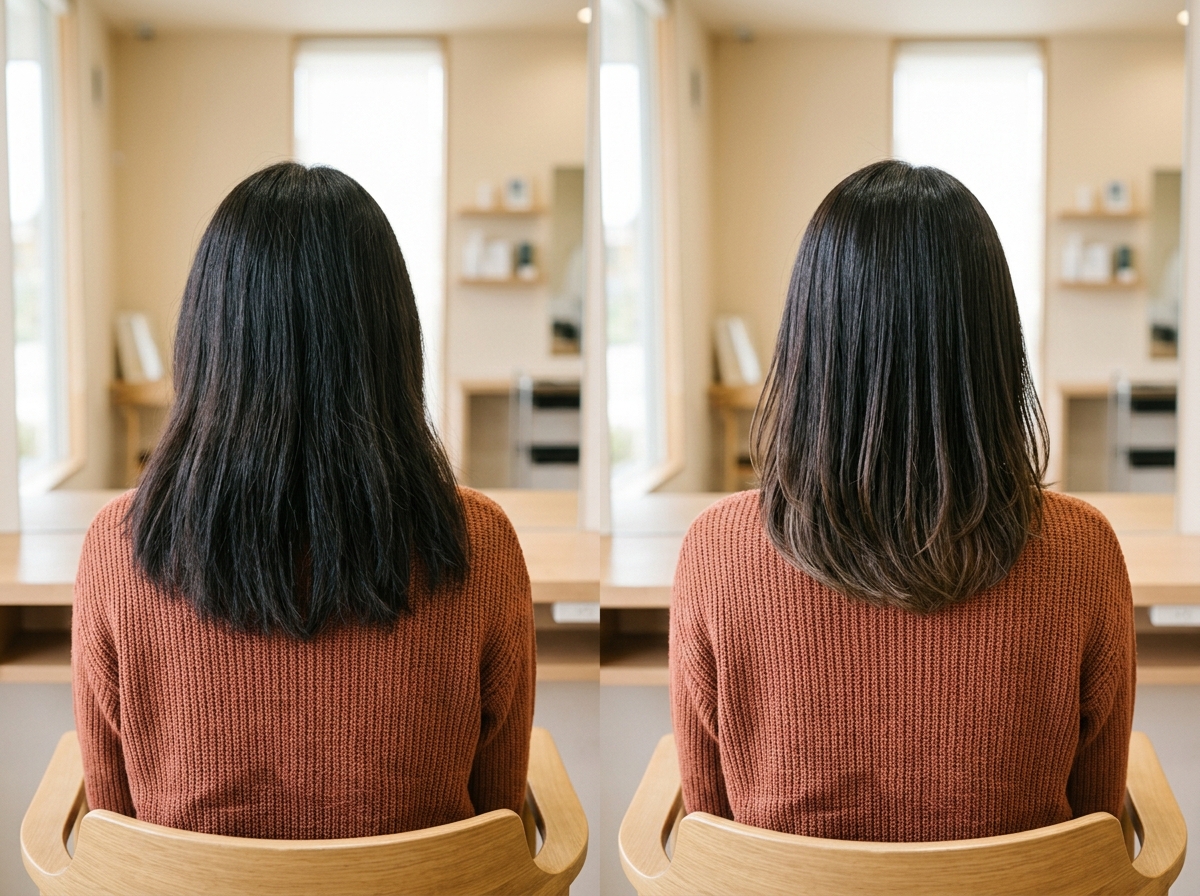 長さを残しながら顔まわりと毛先を整えた自然な秋のヘアスタイル