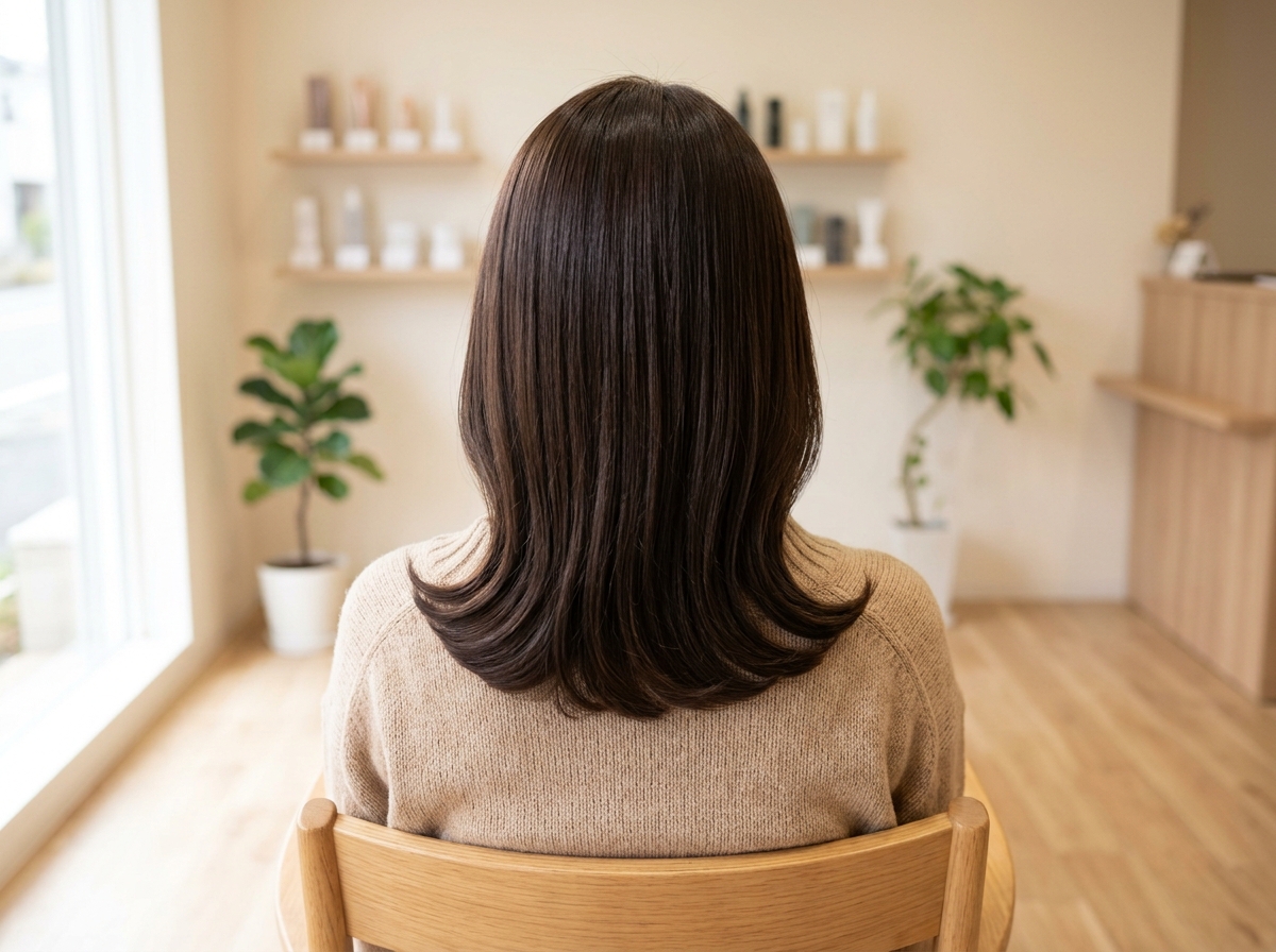 毛先の厚みを残して自然にまとまった秋のダウンスタイル