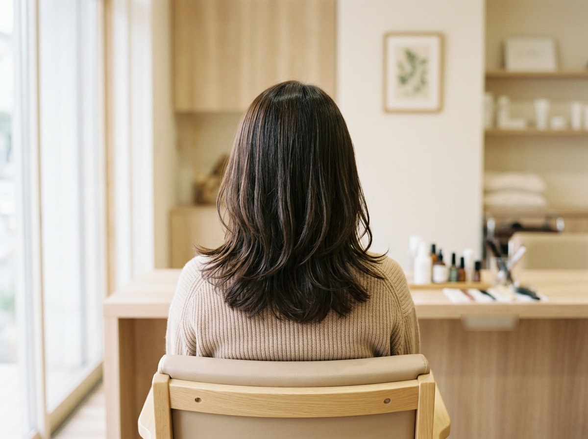 参考写真をもとに髪質や生活に合わせて仕上げた自然なヘアスタイル